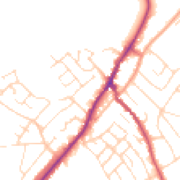 Daytime road noise heatmap for NG20 0BL