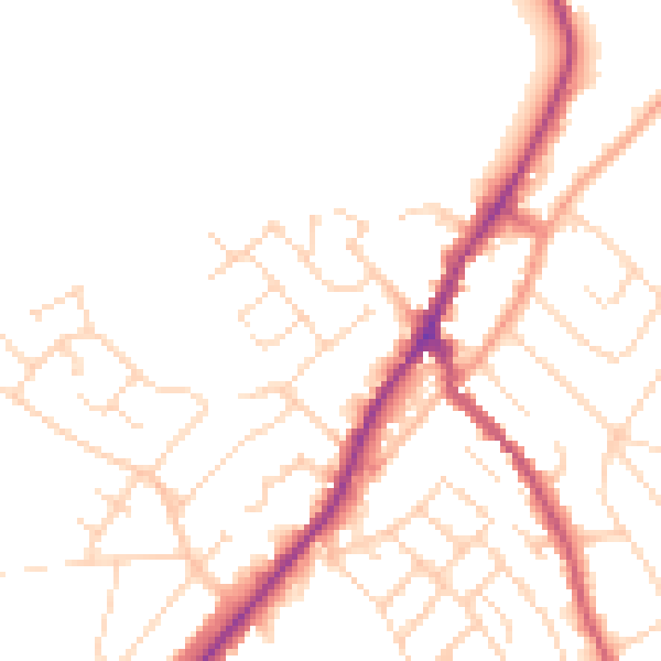 Daytime road noise heatmap for NG20 0BQ