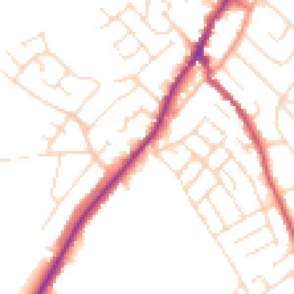 Daytime road noise heatmap for NG20 0BY