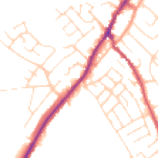 Daytime road noise heatmap for NG20 0BZ