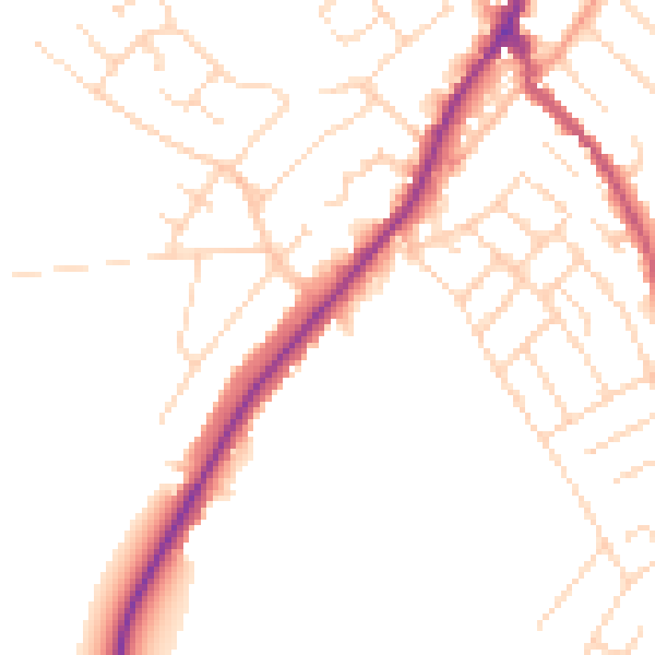 Daytime road noise heatmap for NG20 0DB