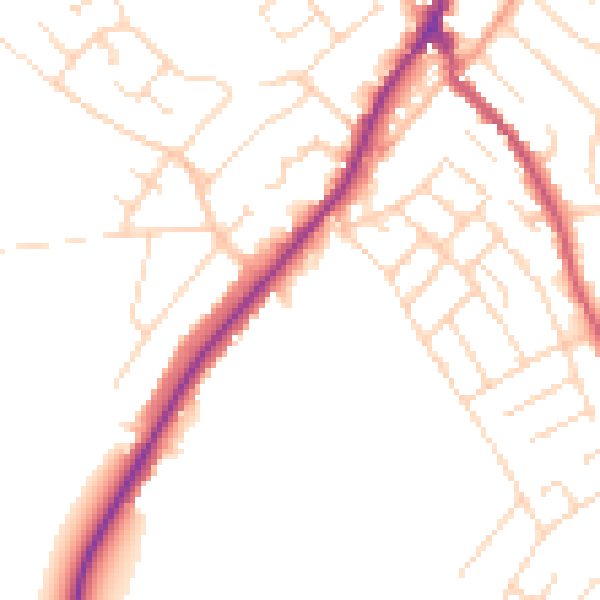 Daytime road noise heatmap for NG20 0DD