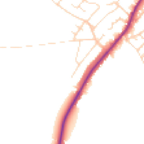 Daytime road noise heatmap for NG20 0DL