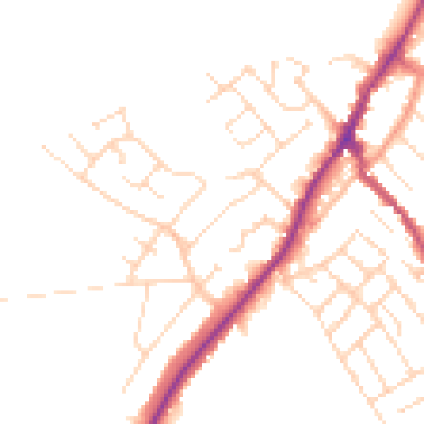 Daytime road noise heatmap for NG20 0DU