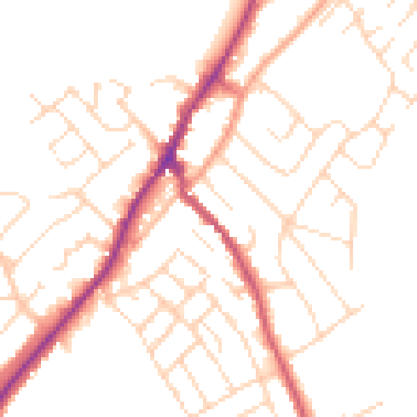 Daytime road noise heatmap for NG20 0JP