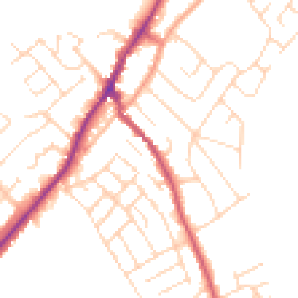 Daytime road noise heatmap for NG20 0JW