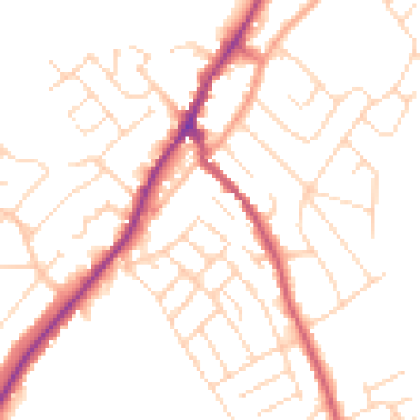 Daytime road noise heatmap for NG20 0LR