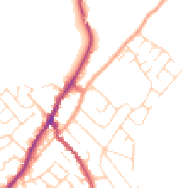 Daytime road noise heatmap for NG20 0PH