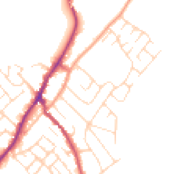 Daytime road noise heatmap for NG20 0PJ
