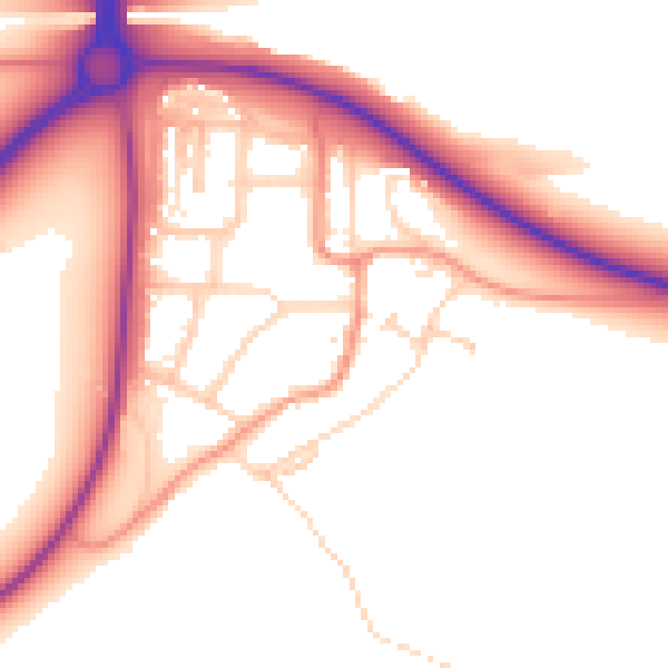 Daytime road noise heatmap for NN14 1BZ
