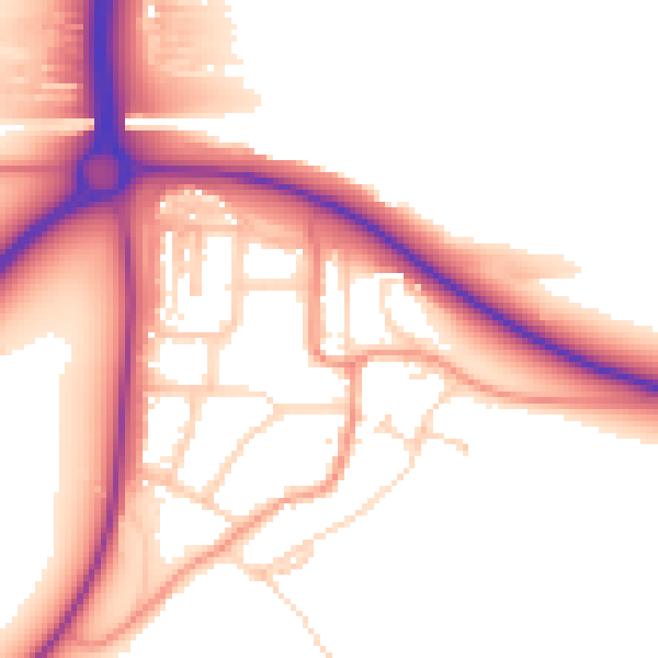 Daytime road noise heatmap for NN14 1DB