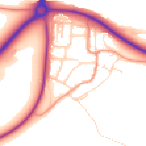Daytime road noise heatmap for NN14 1DD