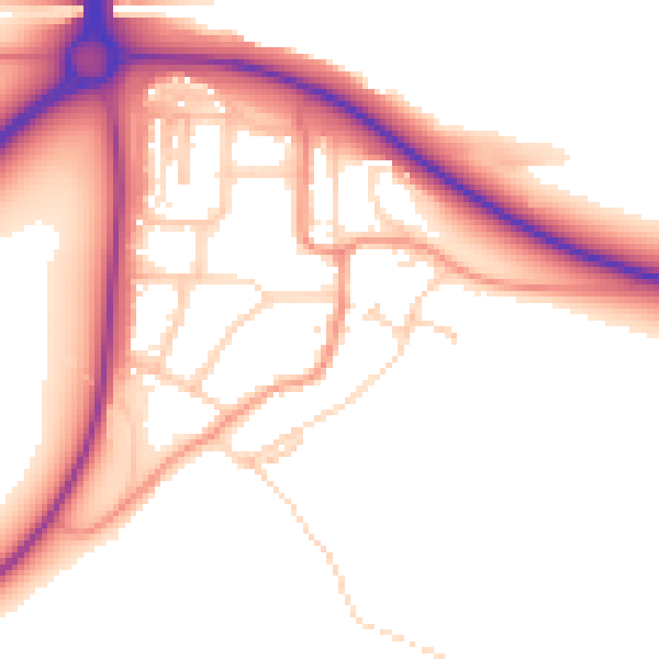 Daytime road noise heatmap for NN14 1DF