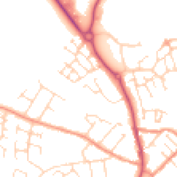 Daytime road noise heatmap for NN14 2TY