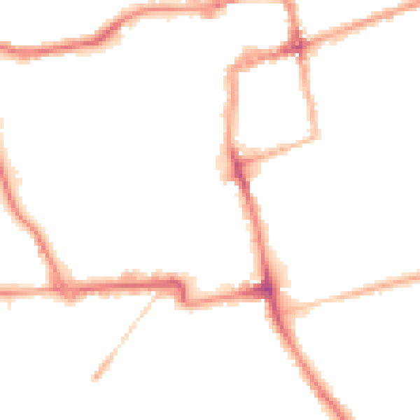 Night-time road noise heatmap for NN16 0DU
