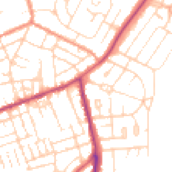 Daytime road noise heatmap for NN16 0EJ