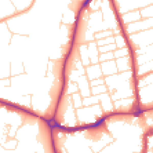Daytime road noise heatmap for NN16 8JQ