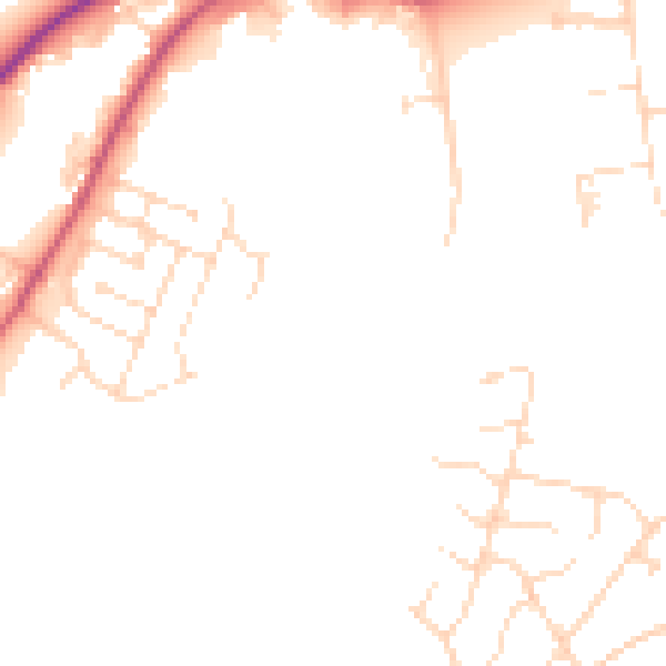 Daytime road noise heatmap for NN2 7FZ