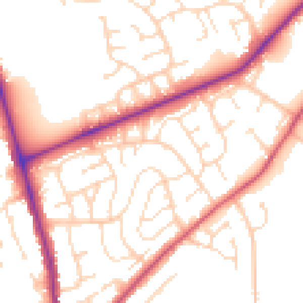 Daytime road noise heatmap for NN2 8LQ