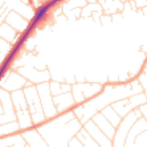 Daytime road noise heatmap for NN3 2AJ
