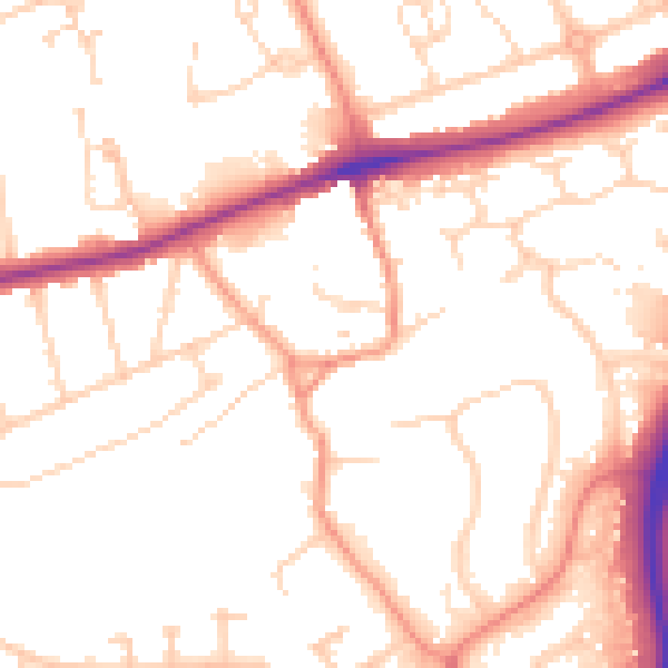 Daytime road noise heatmap for NN3 3JZ