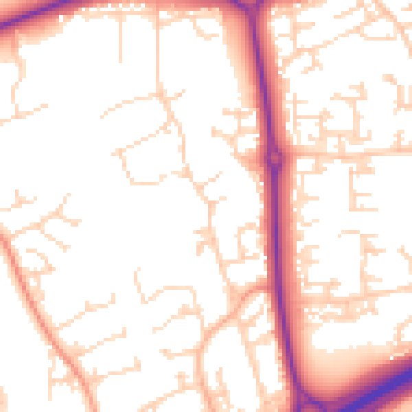 Daytime road noise heatmap for NN3 9DY