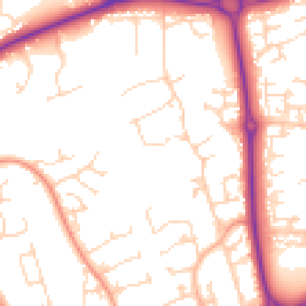 Daytime road noise heatmap for NN3 9EB