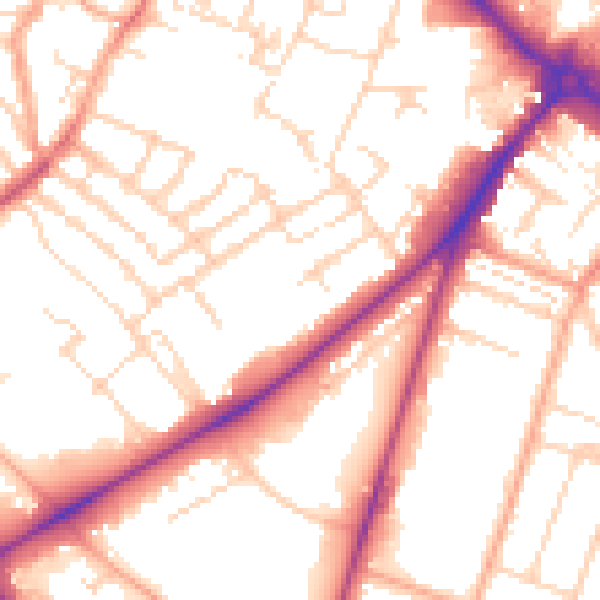 Daytime road noise heatmap for NR2 2JA