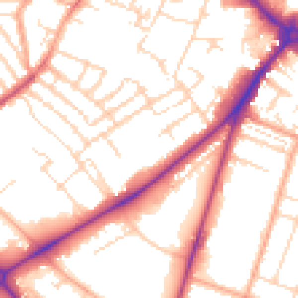 Daytime road noise heatmap for NR2 2JB