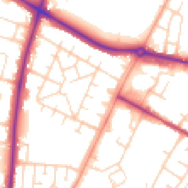 Daytime road noise heatmap for NR4 6BW