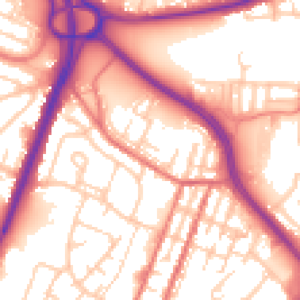 Daytime road noise heatmap for OL1 2QH