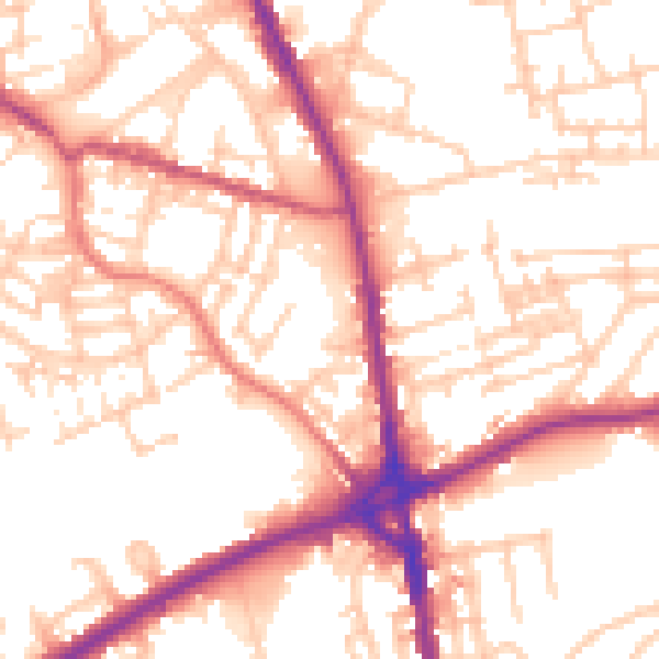 Daytime road noise heatmap for OL11 1AB