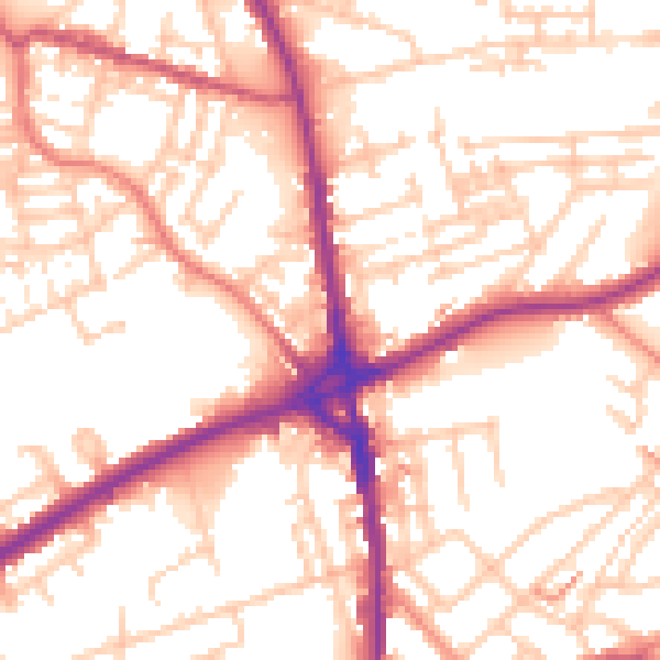 Daytime road noise heatmap for OL11 1AG