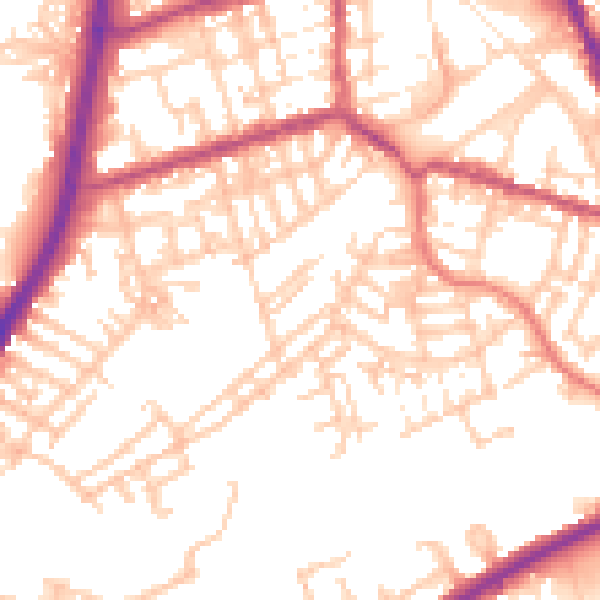 Daytime road noise heatmap for OL11 1AJ