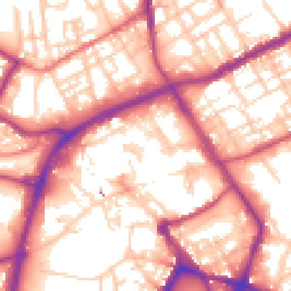 Daytime road noise heatmap for OL16 1JZ