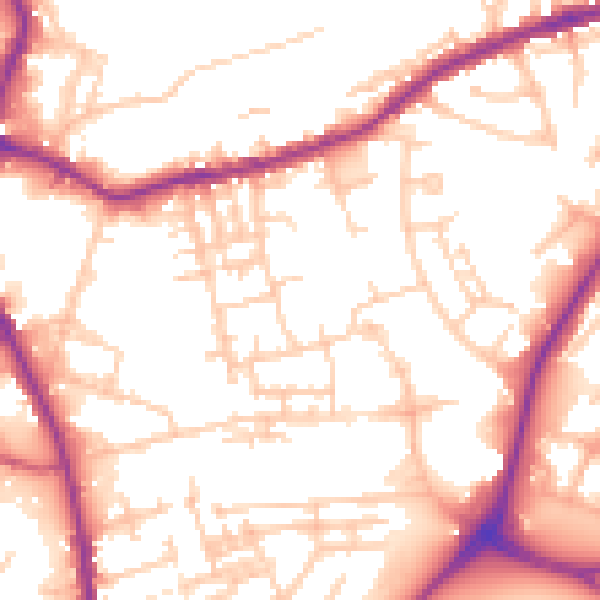 Daytime road noise heatmap for OL16 5SW