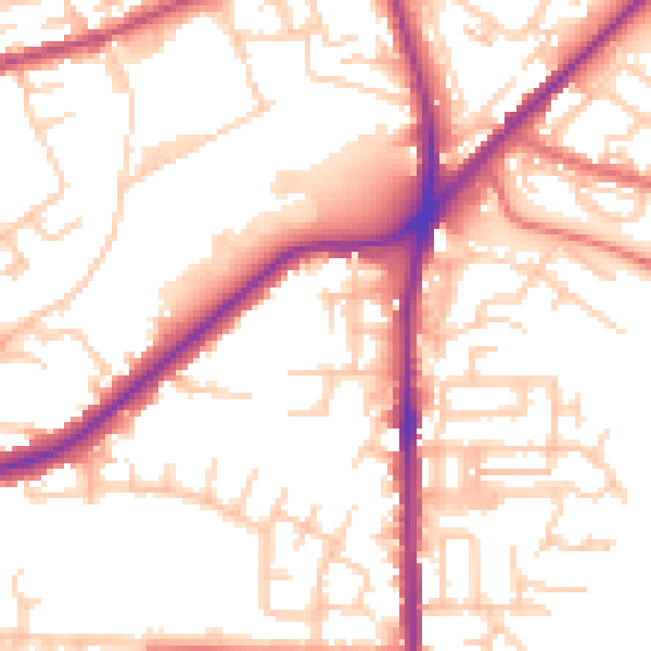 Daytime road noise heatmap for OL2 5DG