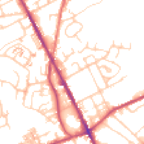 Daytime road noise heatmap for OL2 6QD