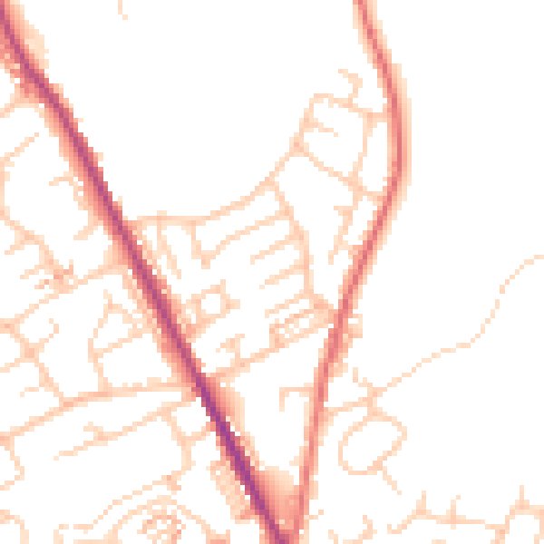 Daytime road noise heatmap for OL2 6TJ