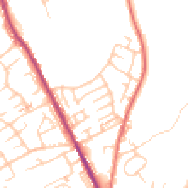 Daytime road noise heatmap for OL2 6TN