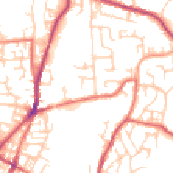 Daytime road noise heatmap for OL2 8DU