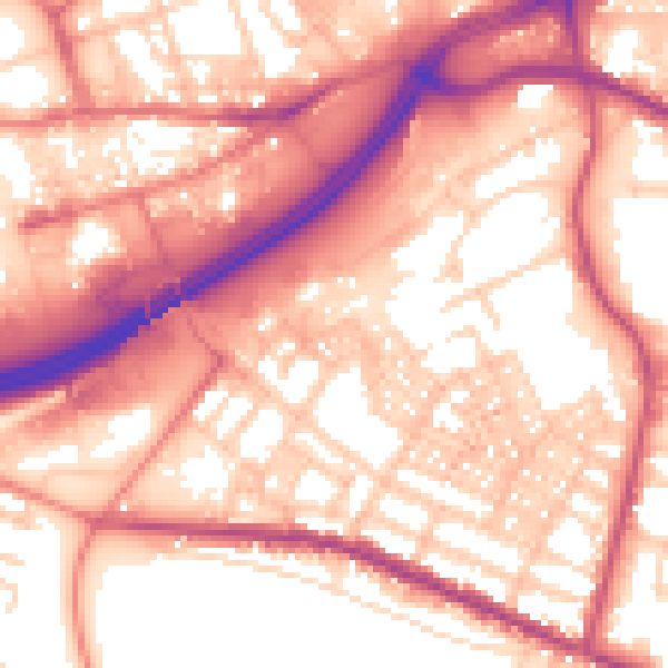 Daytime road noise heatmap for OL4 1ED