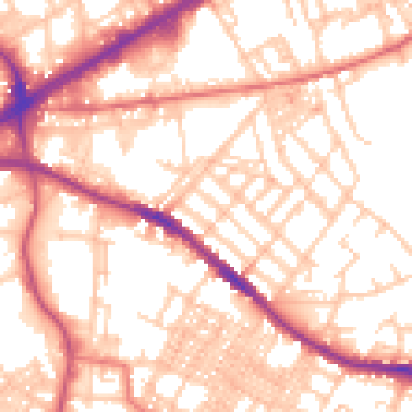 Daytime road noise heatmap for OL4 1LZ