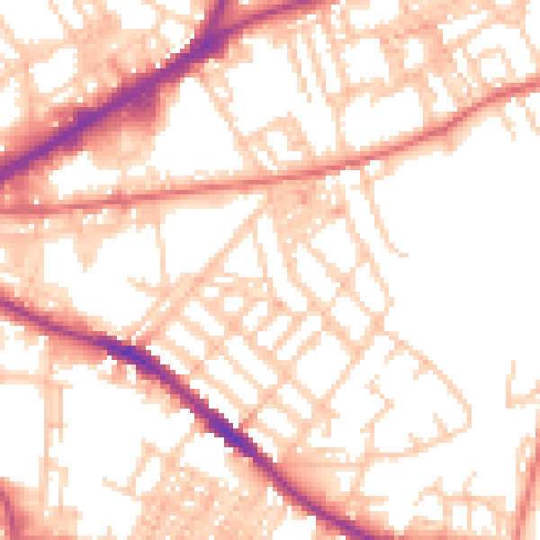 Daytime road noise heatmap for OL4 1NL