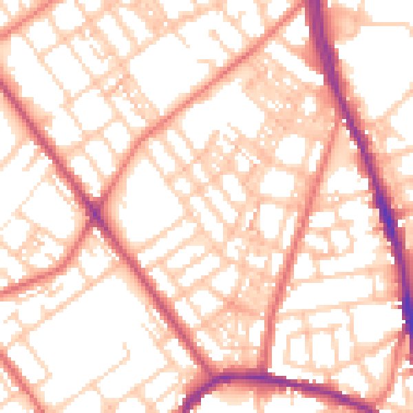 Daytime road noise heatmap for OL8 1AJ