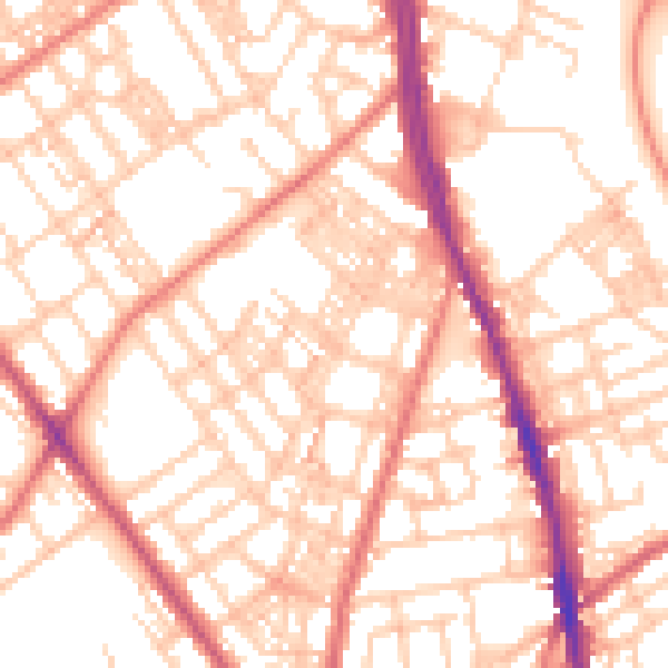 Daytime road noise heatmap for OL8 1AU