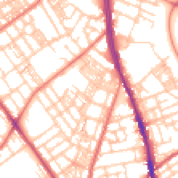 Daytime road noise heatmap for OL8 1AZ
