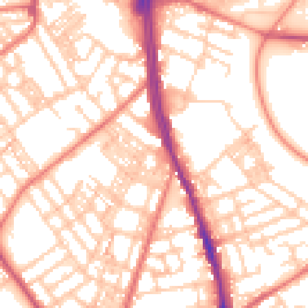 Daytime road noise heatmap for OL8 1BQ