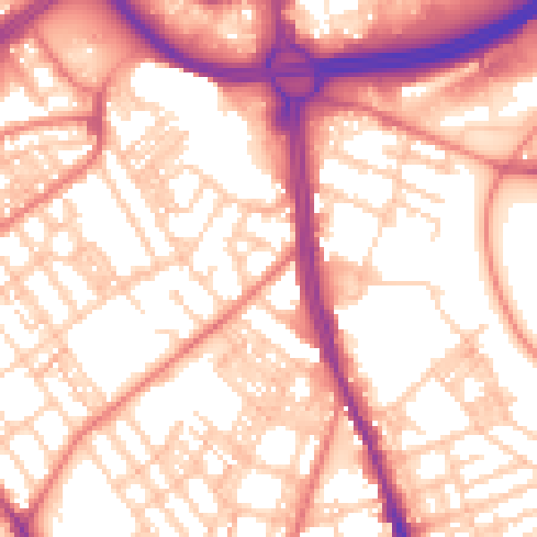 Daytime road noise heatmap for OL8 1BZ