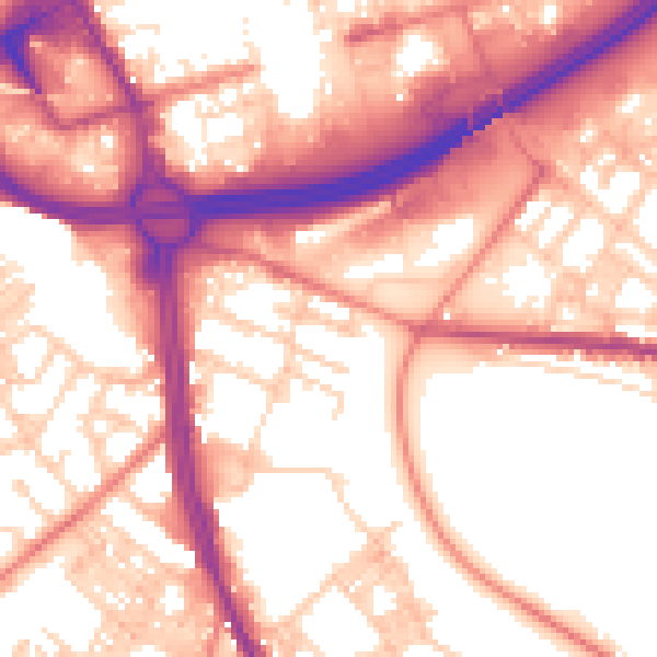 Daytime road noise heatmap for OL8 1DD